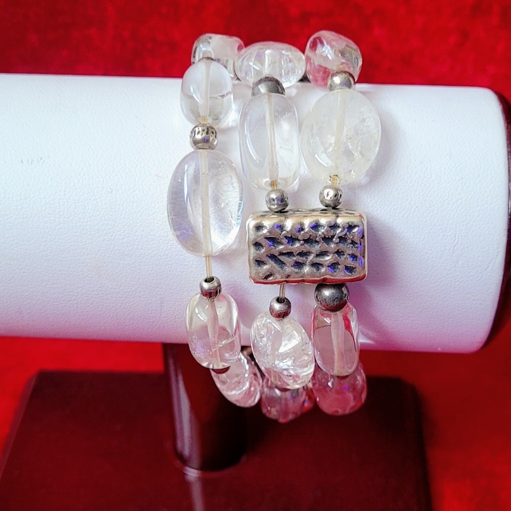Elegant Retired Silpada 3 Strand Glass & Quartz Stretch Bracelet B1600